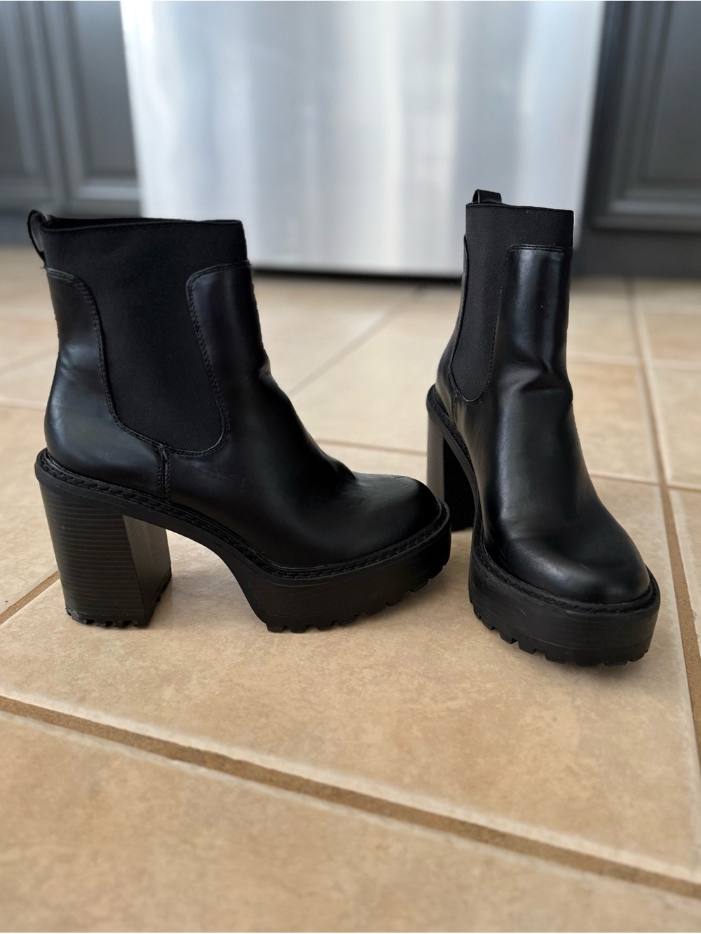 Madden Girl Black Chunky Platform Chelsea Booties